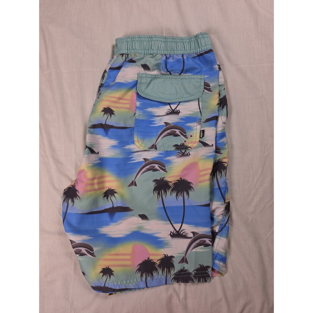Neff Shorts Mens Large Multicolor Dolphins Swim Trunks Lined Tropical Beach